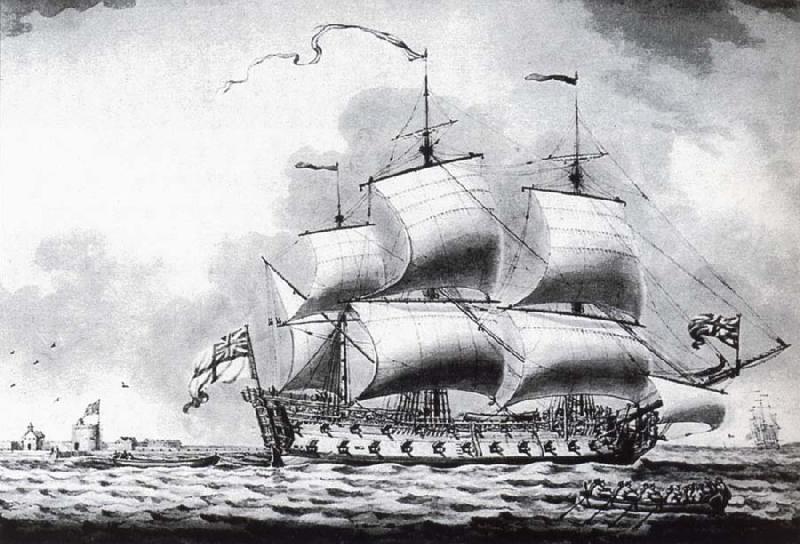 Francis Swaine A drawing of a British two-decker off Calshot Castle oil painting image